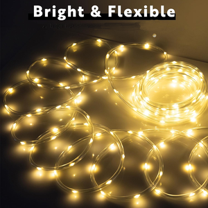 Luz <span class=keywords><strong>LED</strong></span> de cuerda de 8 modos Solar /USB para exteriores de 12M, iluminación impermeable para exteriores, luz de tubería de PVC Flexible transparente - Product Image 3