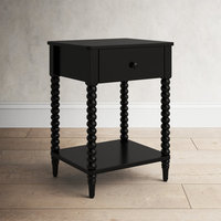 Nouvelle table de chevet en bois avec 1 tiroir et étagère ouverte Table de chevet noire classique avec 4 pieds