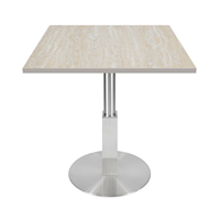 Table à manger carrée moderne avec plateau en panneaux de particules et base en acier inoxydable brossé pour hôtels et restaurants