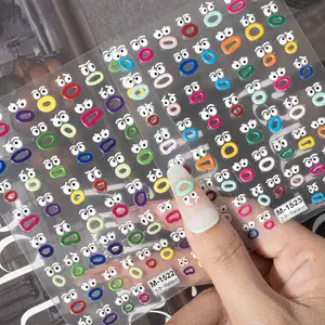 Tırnak çıkartması yüz komik desenler 5D kabartmalı tırnak renkli dekorasyon yarı jel Nail Art etiketler çıkartmaları çocuk ve kız için