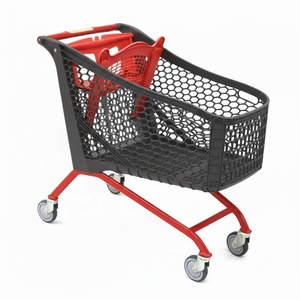Carrito de Compras de Plástico de Alta Capacidad, 180 Litros, con Asiento para Niños, Color Rojo y Negro, para Supermercado - Product Image 1