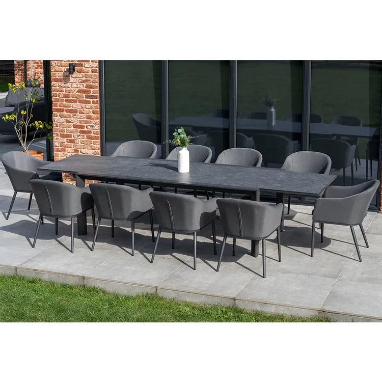 YASN Mobilier de jardin moderne de luxe 10 places Ensemble de salle à manger extensible d'extérieur avec cadre en aluminium en tissu Matériau métallique pour patio