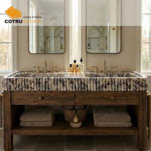 <span class=keywords><strong>Lavabo</strong></span> <span class=keywords><strong>sur</strong></span> <span class=keywords><strong>pied</strong></span> en marbre Calacatta Viola fait main avec meuble en bois et plan de toilette en pierre naturelle pour salle de bain décorative - Product Image 3