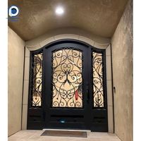 Porte d'entrée en fer forgé artisanal Prima Wholesale, noir mat, motif décoratif, résistante aux intempéries, pour extérieur