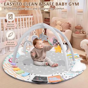 Tapis d'éveil pour bébé avec jouet nuage pour le temps sur le ventre, 7 jouets sensoriels détachables, cartes éducatives, développement de la motricité et du sens du toucher - Product Image 6