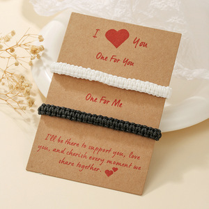 Handmade Braided <b>Bracelet</b> Set <b>Couple</b> Friendship Jewelry Valentine Gift Unisex Multi Color Heart Design Card Included - Product Image 3