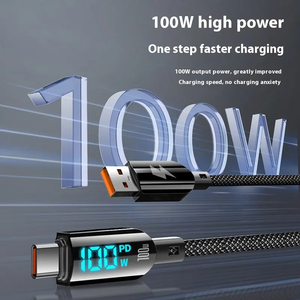 Thời gian thực Loại-C Cáp USB 5A PD 100W sạc nhanh bện Nylon Áo khoác cho điện thoại di động & máy in - Product Image 3