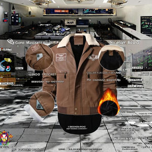 Muestra Gratis, Chaqueta de Cuero para Motocicleta con Cremallera, 100% Lana de Oveja, Camuflaje, Invierno 2024, para Hombre - Product Image 3