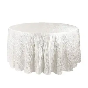 Hot sale White Crushed Shiny Crinkle Taffeta 120 Round Table Cloth For wedding decoration