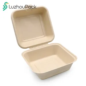 LuzhouPack Customizable CT4 450ml 6 Inches Freezer & Microwave Safe Biodegradable Paper Sugarcane Bagasse Burger Box Packaging