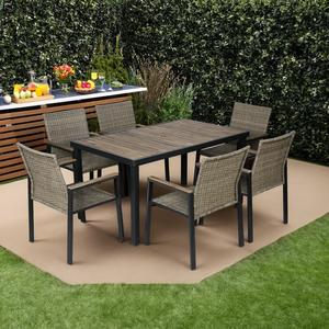 Furniture Acacia <b>Wood</b> Table Top Hot selling 7-Piece Wicker Dining Furniture <b>Set</b> Outdoor <b>Garden</b> Porch <b>Garden</b> Backyard Lawn - Product Image 2
