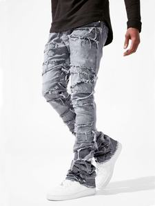 <span class=keywords><strong>Pantalones</strong></span> vaqueros de pierna recta para hombre nuevos de alta calidad de verano, moda callejera americana con parche elástico, <span class=keywords><strong>pantalones</strong></span> de pierna recta de mezclilla al por mayor - Product Image 2