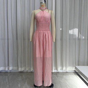 <span class=keywords><strong>Elegante</strong></span> Tuta Estiva da Donna a Vita Alta, Senza Maniche, Plissettata, in Misto Lyocell, Tinta Unita, per Feste - Product Image 5