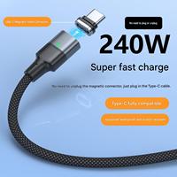 Câble de données USB-C magnétique à angle droit avec blindage tressé en nylon, 240W, port de charge pour téléphone portable USB Type-C, prise USB détachable