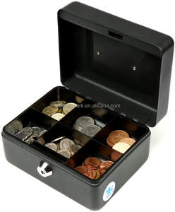 Coffre-fort en acier blanc 6 ", boîte à monnaie, coffre-fort pour argent liquide avec serrure 2 clés, noir - Product Image 4