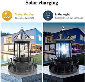 Faro giratorio, lámpara de baliza, luz Solar LED negra impermeable para patio al aire libre, valla, decoración de jardín - Product Image 2