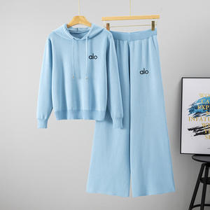 Completo Due Pezzi da <span class=keywords><strong>Donna</strong></span> Stile Europeo Transfrontaliero con <span class=keywords><strong>Elegante</strong></span> Maglione con Cappuccio e Pantaloni a Gamba Larga <span class=keywords><strong>Tuta</strong></span> Casual Sportiva Larga in Maglia - Product Image 1