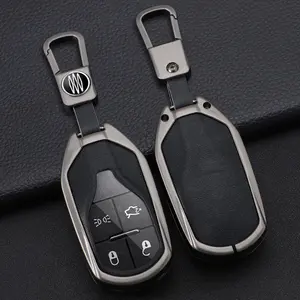 Luxus-Metall-Auto-Schlüsselschließfach 3D-Leder-Auto-Schlüsselschalen-Schutzhülle mit Schlüsselanhänger-Zubehör kompatibel mit Maserati