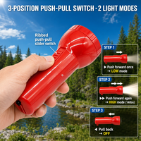 Lampe torche LED de poche WOSEN 67g pour le camping et les activités de plein air, rechargeable par prise secteur, système push-pull, IP64, réflecteur profond.