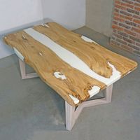 Table de luxe en résine époxy avec dalles de bois, 3 pieds x 3 pieds, MOQ 1 pièce, en stock, prête à être expédiée, prix usine