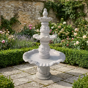 Estatua de fuente de jardín de 3 niveles tallada a mano de piedra blanca de roca sólida, modelo artesanal de piedra de Vietnam 2025 único para aplicación de Villa - Product Image 3
