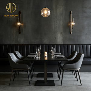Ensemble de mobilier industriel en cuir noir facile à nettoyer pour restaurant de restauration rapide, <span class=keywords><strong>table</strong></span> et chaises, banquette et bancs de coin - Product Image 2
