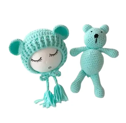 Puntelli per fotografia neonato cappelli lavorati a maglia bambole all'uncinetto per bambini cappelli per orecchie da orso berretti per bambini