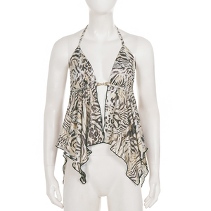 Top Halter con Estampado Animal y Recortes Metálicos, Top Asimétrico Sexy de Verano Estilo Y2K para Mujer - Product Image 6