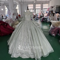 Robe de Quinceañera Jancember XS324 luxueuse à col montant, manches longues et sequins, avec traîne détachable