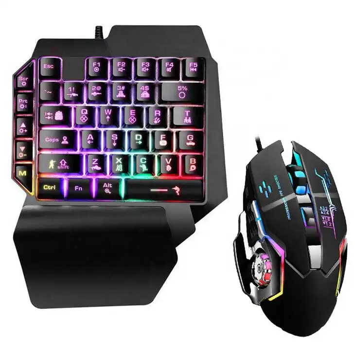 Small Mini Wired Set Rgb Hend One Handed Mobile Phone Gaming Keyboard and Mouse Combos for pubg free fire android tablet mob