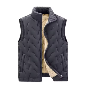 Veste de sport personnalisée pour homme, col montant, en coton pur épais et chaud, style doudoune, avec gilet en lin épais intégré. - Product Image 2