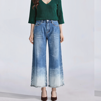 Jeans de haute qualité, surdimensionnés, respirants, à couleurs contrastées, style streetwear, à jambes larges, décontractés, en denim bleu pour femmes