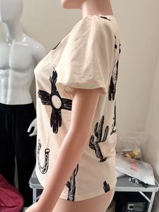 Camiseta de <span class=keywords><strong>mujer</strong></span> nueva estilo vintage vaquero con estampado de herradura, calavera de toro y cactus, de manga corta, holgada, informal, gráfica, para verano - Product Image 4