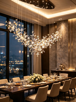 Lampu Kristal LED Mewah Modern Panjang Custom Pabrik, Lampu Gantung LED untuk Ruang Makan