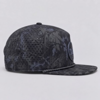 Casquette Snapback à Visière Plate Camouflage Pin Noir Gris avec Patch PVC Imperméable et Corde, 5 Panneaux, Perforations Laser Respirantes, Gorras Hommes Femmes