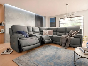 Sofá Seccional Esquinero Eléctrico de Cuero Geeksofa Moderno de <span class=keywords><strong>5</strong></span> Plazas con Consola y Altavoz Bluetooth para Sala de Estar - Product Image 2
