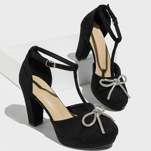 Nouvelles sandales à talon épais et bout rond avec bride cheville ornée d'un nœud – Chaussures d'été légères, imperméables et sexy pour fêtes et danses - Product Image 1