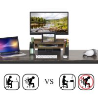 Support de moniteur ergonomique réglable en hauteur pour bureau à domicile, en bois et métal, avec plateau en noyer, support de bureau en bois et acier