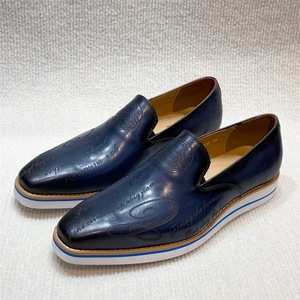 2026 Trendy Men's Leather Casual Shoes Green <b>Flat</b> Bottom Shoes Handmade Classic Loafers Office Banquet Shoes - Product Image 5