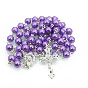 เครื่องประดับโรซารี่พระแม่มารีชุบทอง 14k ลูกประคำคาทอลิกประดับเพชร ลูกปัดสามสี - Product Image 6