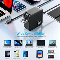Pengisi Daya Laptop USB-C GaN 65W PD 3.0 Adaptor Daya 5V-20V Pengisian Cepat Untuk MacBook Dell HP Lenovo dan perangkat elektronik USB lainnya.