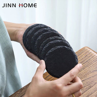 Jinn Home Sous-verres ronds en roche naturelle de style classique Tapis de tasse noir avec isolation thermique pour bar de cuisine ou boissons à whisky en ardoise