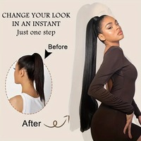 Queue de cheval à clipser longue et droite, grande, en cheveux synthétiques résistants à la chaleur, aspect naturel avec grande pince