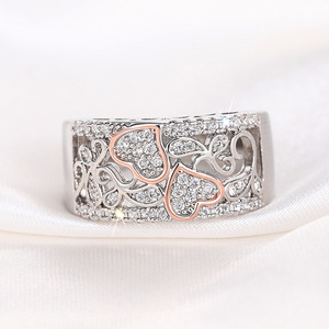 Anello a Cuore Bicolore Color Oro Rosa per Donne, Gioiello da Dito con Zirconi, Elegante e alla Moda - Product Image 3