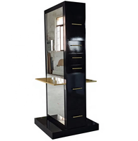 Kit de mobilier de salon de coiffure moderne de luxe noir et or en bois avec miroir en verre, chaise de coiffage, chariot et unité de lavage pour centre commercial