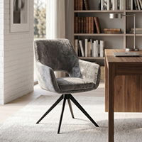 Chaise de salle à manger pivotante en velours avec accoudoirs creux, base en métal noir trépied, rotative, moderne, pour hôtel, accent, maison, bureau, intérieur