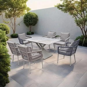 Mesa de Aluminio Darwin de Foshan con Tablero Personalizado y Sillas para Comedor Exterior, Ideal para Hoteles y Terrazas Modernas, 12 Asientos - Product Image 1