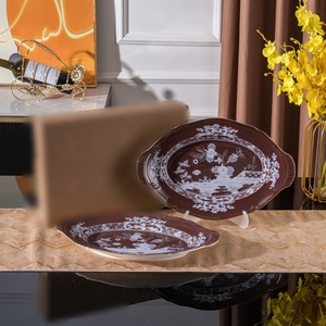 Best-selling American Double-Handled <b>Ceramic</b> Tray Set 2 Pieces-New Design Non-Toxic Flower Pattern for Wedding Dinnerware Gift - Product Image 4