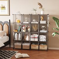 Organisateur de placard portable gris DIY pour chambre à coucher, étagère de rangement pour vêtements, organisateur de placard en cubes, organisateur de placard 16 cubes