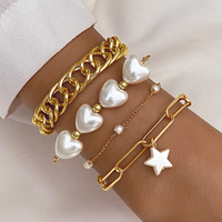 Ensemble de bracelets tendance en chaîne à maillons étoile, cœur et perle plaqués or pour femmes, bijoux de mode, accessoires de bracelet